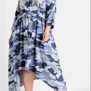 Light Blue Camouflage Shirtdress with Belt